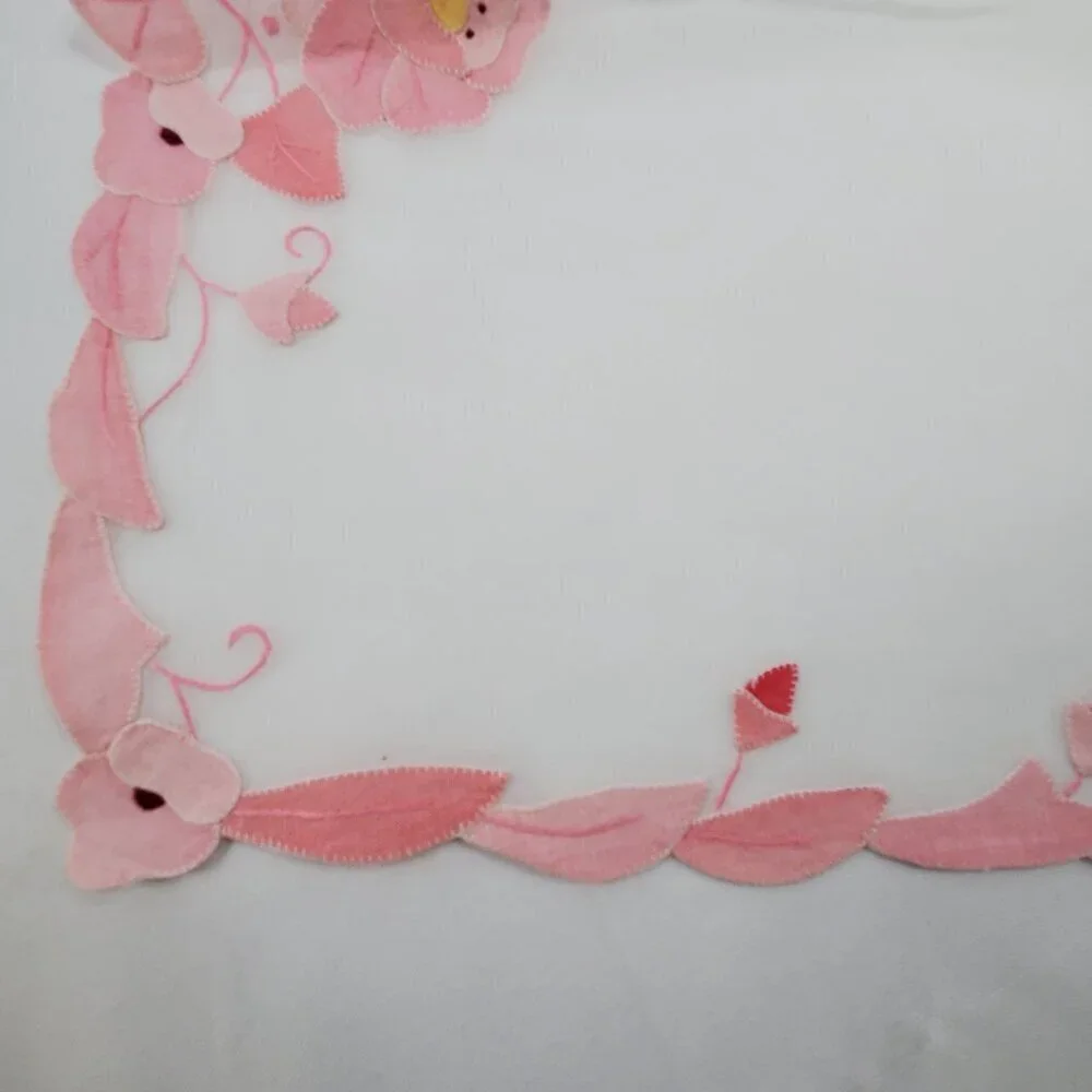 VTG 4 Hand Applique Embroidered Organdy Linen Placemats Pink White By Brode Main